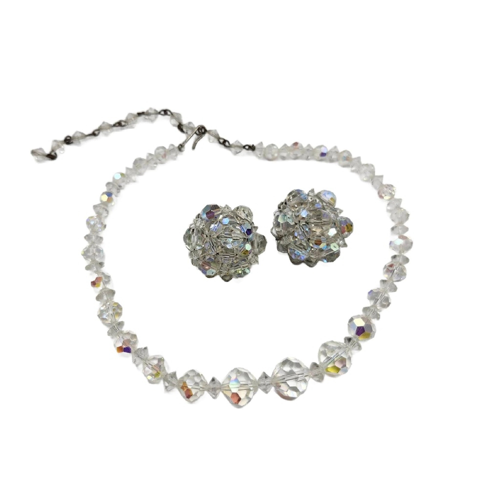 Vintage Aurora Borealis Choker Necklace and Earring Set - Picture 7 of 10